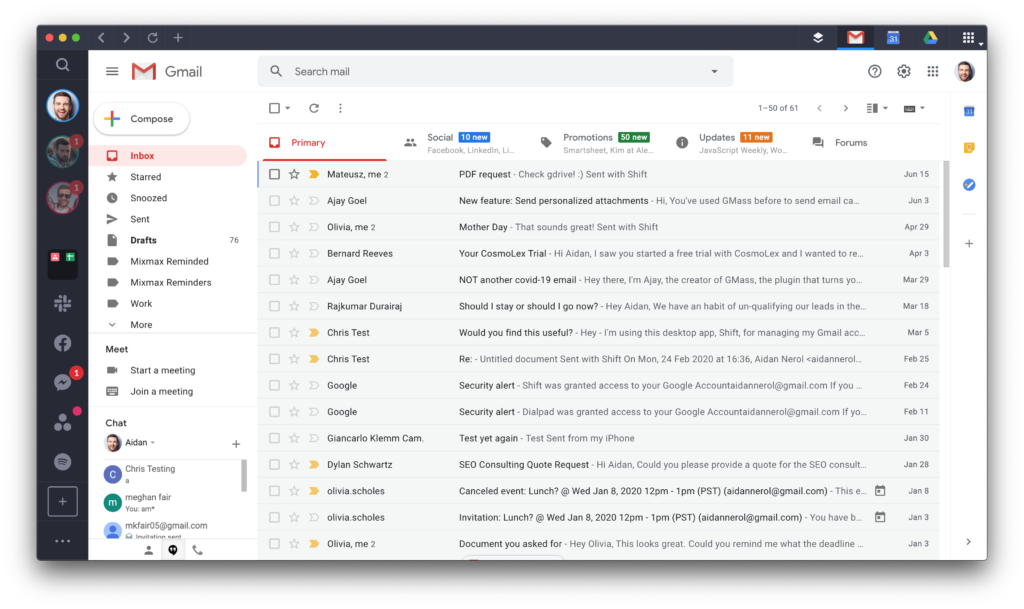 Gmail in Tryshift