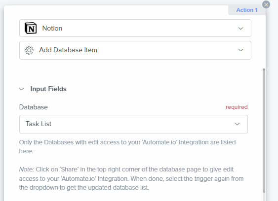 Notion automate.io integration