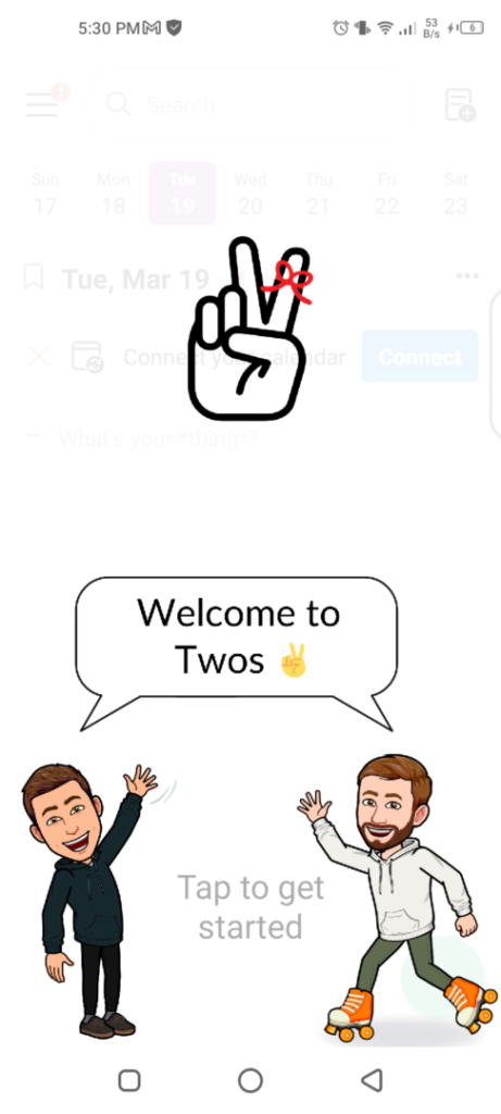 Twos onboarding screenshot on mobile